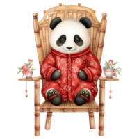 AI generated Kawaii Panda in Chinese New Year Outfit, Festive Clipart Illustration png