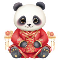 AI generated Kawaii Panda in Chinese New Year Outfit, Festive Clipart Illustration png