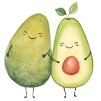 ai gegenereerd schattig avocado paar waterverf clip art voor romantisch ontwerpen png