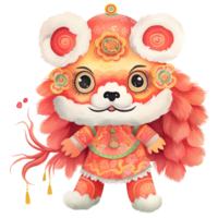 AI generated Kawaii Lion Dance Clipart for Chinese New Year Festivities png