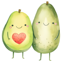 ai generato carino avocado coppia acquerello clipart per romantico disegni png