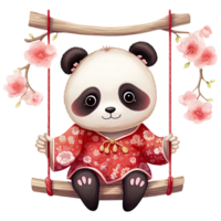 AI generated Kawaii Panda in Chinese New Year Outfit, Festive Clipart Illustration png