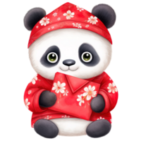 ai generado kawaii panda en chino nuevo año atuendo, festivo clipart ilustración png