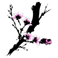 AI generated high quality logo style silhouette of a cherry blossom twigs png