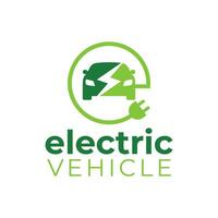 Electric car with plug logo design. EV car, Green hybrid vehicles logo design. Eco friendly vehicle logo. Vector illustration