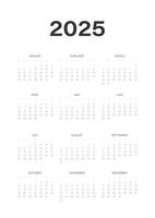 Calendar 2025 vertical A3 A4 A5 week start Sunday corporate design planner template. Vector graphic