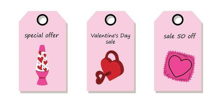 Vector set of discount price tags. Labels with Vintage stickers. Concept Valentine's day. Valentine's day sale.