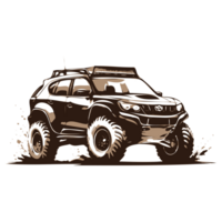 AI generated black white off road car with mud illustration png