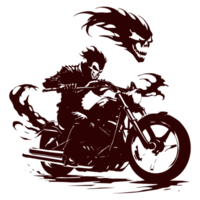 AI generated ghost rider with burning bike illustration png