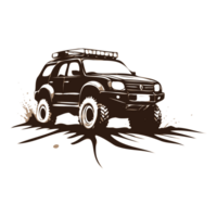 AI generated black white off road car with mud illustration png