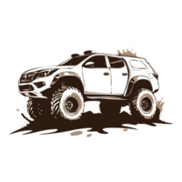 AI generated black white off road car with mud illustration png