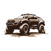 AI generated black white off road car with mud illustration png