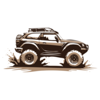 AI generated black white off road car with mud illustration png