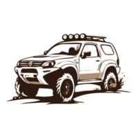 AI generated black white off road car with mud illustration png