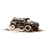AI generated black white off road car with mud illustration png