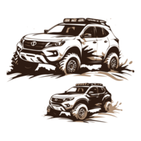 AI generated black white off road car with mud illustration png