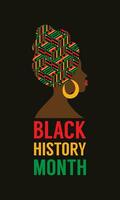 Black history month banner with the afro american woman silhouette with red lips and colorful turban and earring. vector