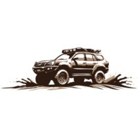 AI generated black white off road car with mud illustration png