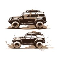 AI generated black white off road car with mud illustration png