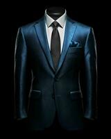 AI generated Elegant Blue Men's Suit Isolated on Black Background. Generative AI photo