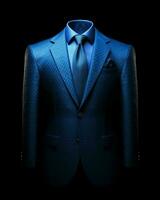 AI generated Elegant Blue Men's Suit Isolated on Black Background. Generative AI photo