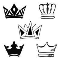 Sketch crown. Simple graffiti crowning, elegant queen or king crowns hand drawn. Royal imperial coronation symbols, monarch majestic jewel tiara isolated icons vector illustration set