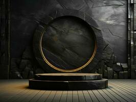 AI generated Elegant Black Stone Podium for Product Display Presentation or Showcase. Generative AI photo