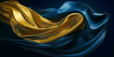 AI generated Luxurious Blue and Gold Silk Fabric Background. Generative AI photo