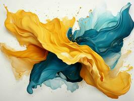 AI generated Blue and Gold Paint Splash and Texture on White Background. Paint Stain. Generative AI photo
