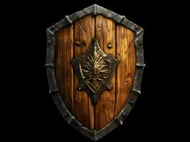 AI generated Medieval Wooden Shield with War Torn Mark. Generative AI photo