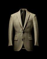 AI generated Elegant Beige Men's Suit with Gingham Motif Isolated on Black Background. Generative AI photo