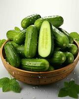 AI generated Fresh Cucumber with Water Droplets. Generative AI photo