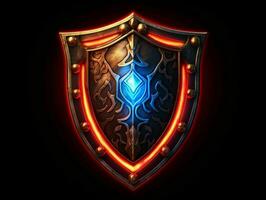 AI generated Fantasy Medieval Shield Isolated on Black Background. Shield with Game Style. Generative AI photo