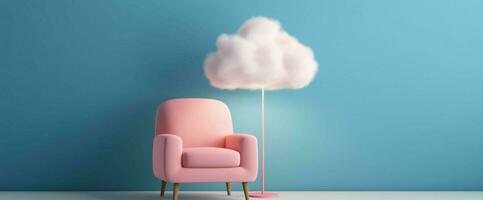 AI generated Minimalist Interior with Sofa and Cloud Lights. Generative AI photo