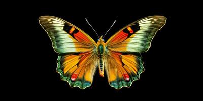 AI generated Beautiful and Colorful Butterfly Isolated on Black Background. Generative AI photo