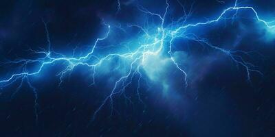 AI generated Blue Lightning with Dark Cloudy Sky. Thunderstorm Background. Generative AI photo