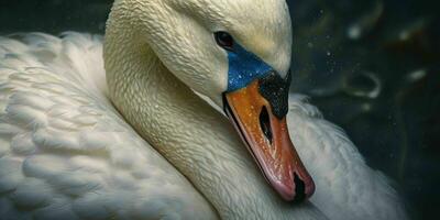 ai generado cerca arriba de un blanco cisne con hermosa ojos. generativo ai foto