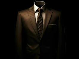 AI generated Elegant Brown Men's Suit Isolated on Black Background. Generative AI photo