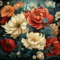 AI generated Beautiful and Elegant Flowers Bloom in Nouveau Art Style. Floral Illustration. Generative AI photo