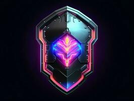 AI generated Modern and Futuristic Shield on Black Background. Shield in Fantasy Game Style. Generative AI photo