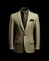 AI generated Elegant Beige Men's Suit with Gingham Motif Isolated on Black Background. Generative AI photo