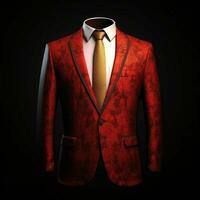 AI generated Luxury and  Elegant Red Men's Suit with Abstract Motif Isolated on Black Background. Generative AI photo