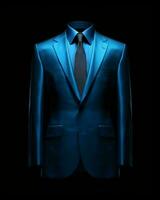 AI generated Elegant Blue Men's Suit Isolated on Black Background. Generative AI photo