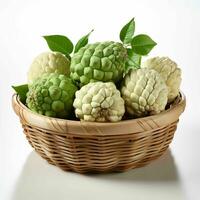 AI generated Fresh Custard Apples in a Basket. Sugar Apple. Healthy Fruit. Generative AI photo