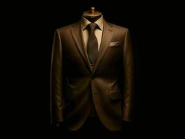 AI generated Elegant Brown Men's Suit Isolated on Black Background. Generative AI photo