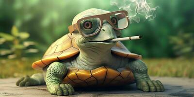 AI generated Portrait of an Old Turtle Smoking. Generative AI photo