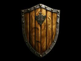 AI generated Medieval Wooden Shield with War Torn Mark. Generative AI photo