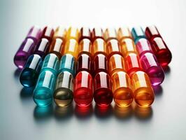 AI generated Colorful Pharmacy Capsules. Many Different Medications or Pills. Generative AI photo