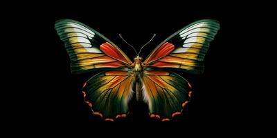 AI generated Beautiful and Colorful Butterfly Isolated on Black Background. Generative AI photo