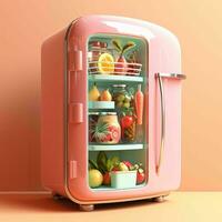 AI generated Cute Futuristic and Minimalist 3D Fridge Illustration. Generative AI photo